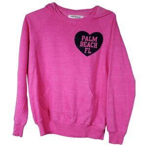 U.S. Vintage by Exist Palm Beach FL Hot Pink/Black Heart Womens Hooded Sweatshir